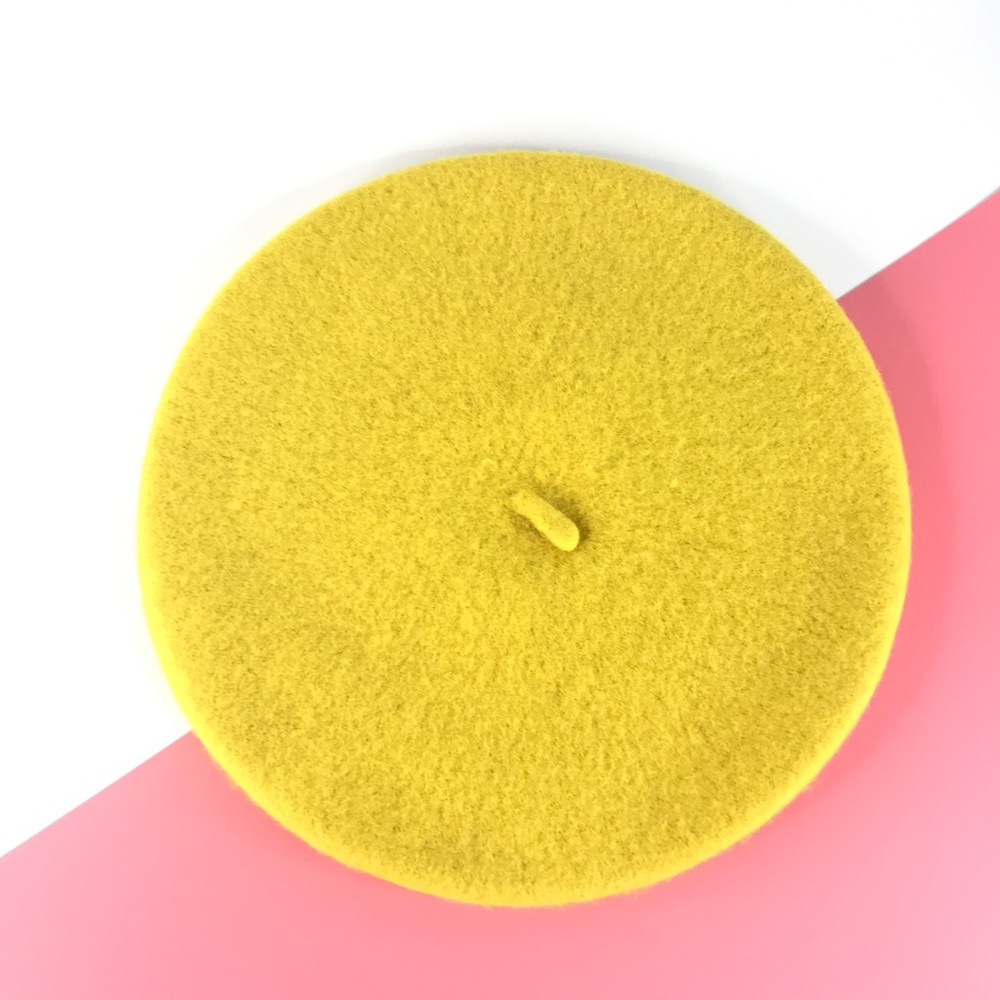 NEW Wool Winter Thick Felt French Beret B Yellow - Picture 1 of 5